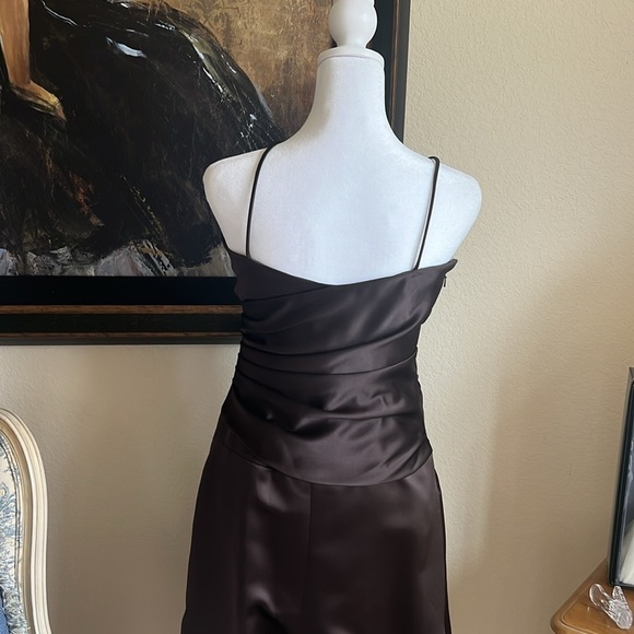 Vera Wang Chocolate Brown Dress Size 10 Satin - Picture 5 of 8